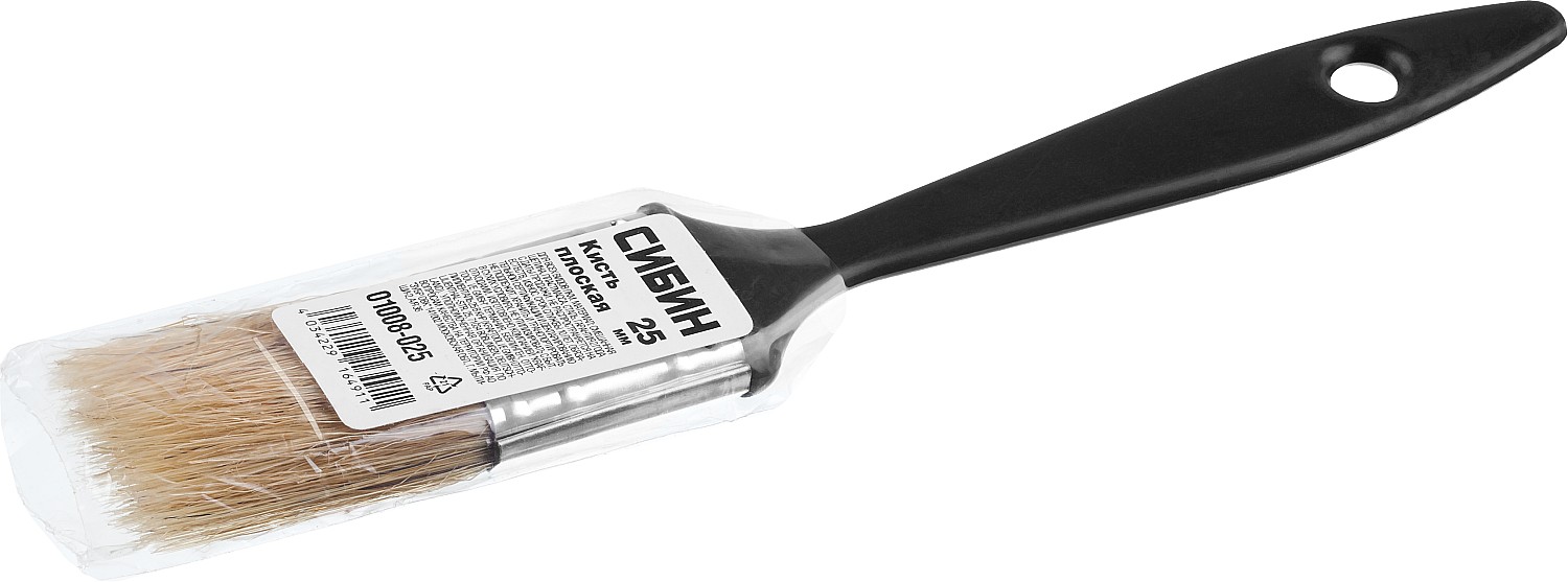 СИБИН 25 мм, 1″, светлая смешанная щетина, пластиковая ручка, все виды ЛКМ, плоская кисть (01008-025) — фото 2