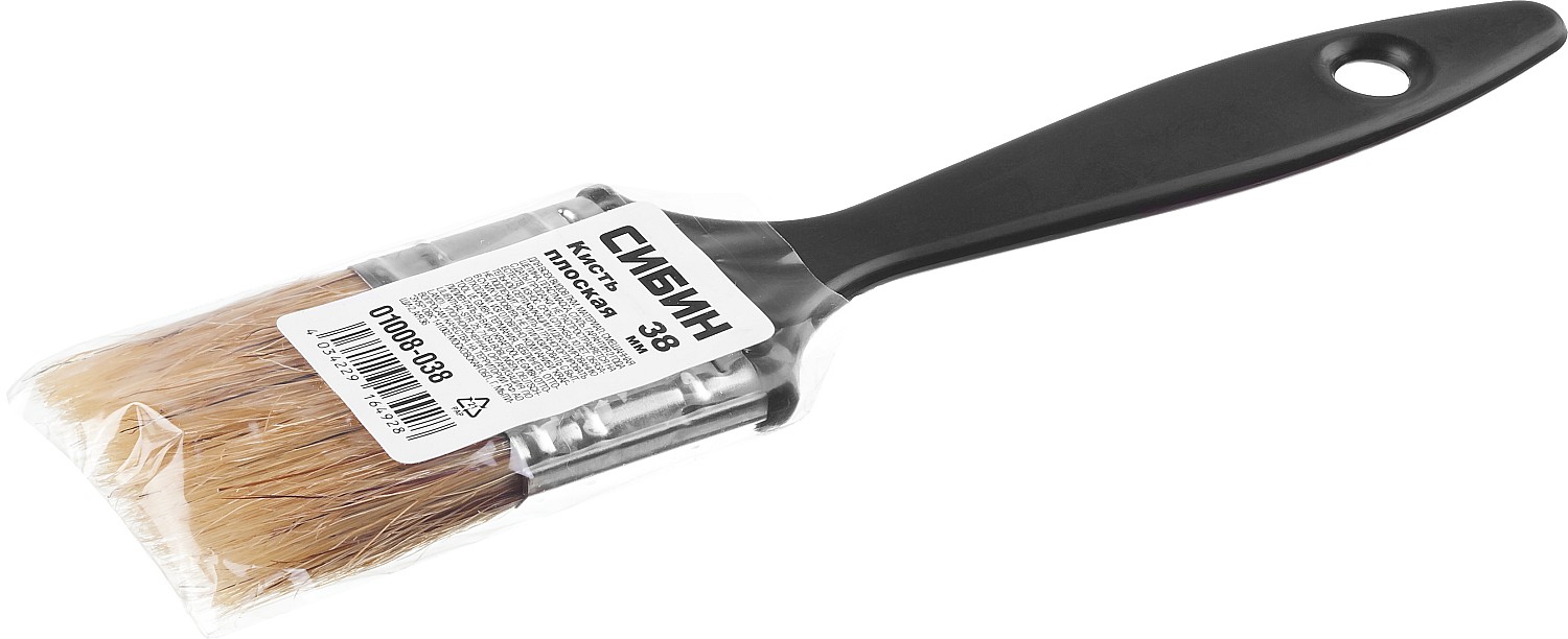 СИБИН 38 мм, 1.5″, светлая смешанная щетина, пластиковая ручка, все виды ЛКМ, плоская кисть (01008-038) — фото 2