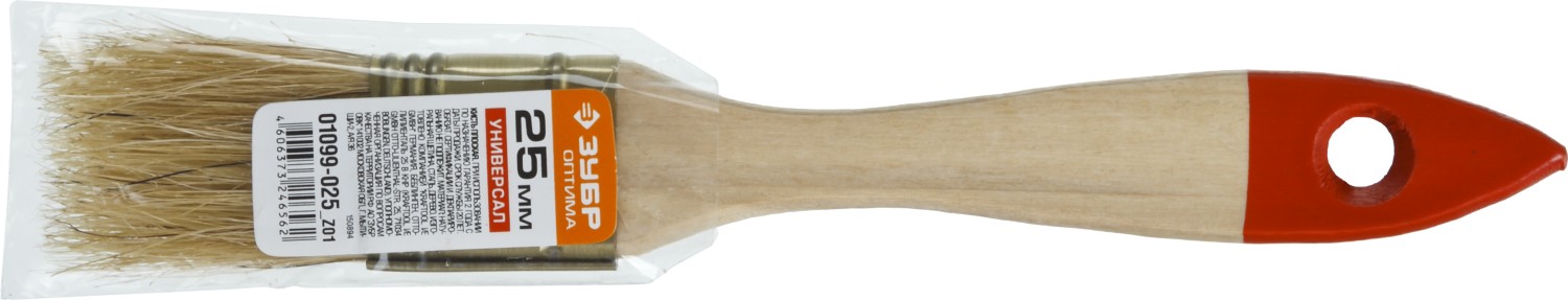 ЗУБР УНИВЕРСАЛ, 25 мм, 1″, светлая натуральная щетина, деревянная ручка, плоская кисть (01099-025) — фото 3