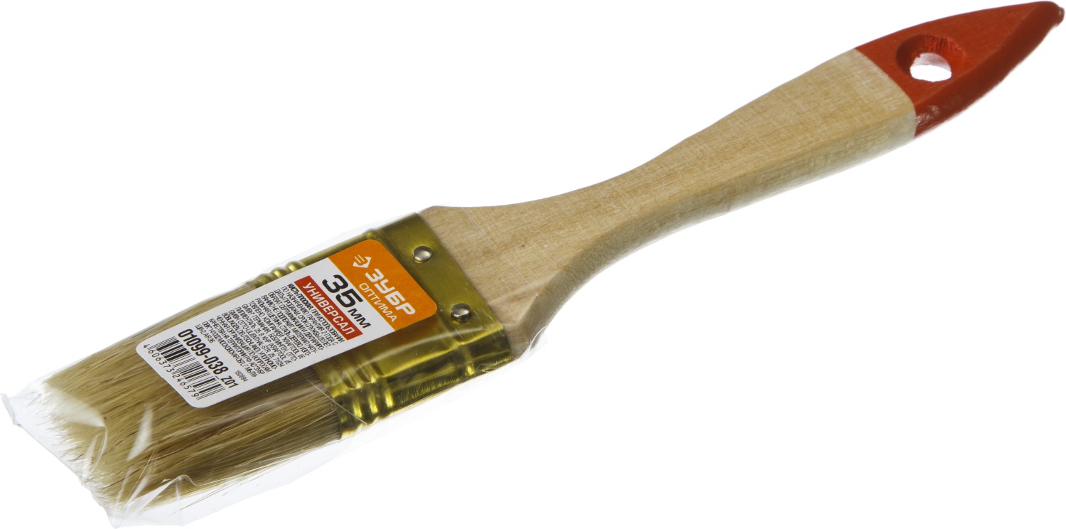 ЗУБР УНИВЕРСАЛ, 35 мм, 1.5″, светлая натуральная щетина деревянная ручка, плоская кисть (01099-038) — фото 3