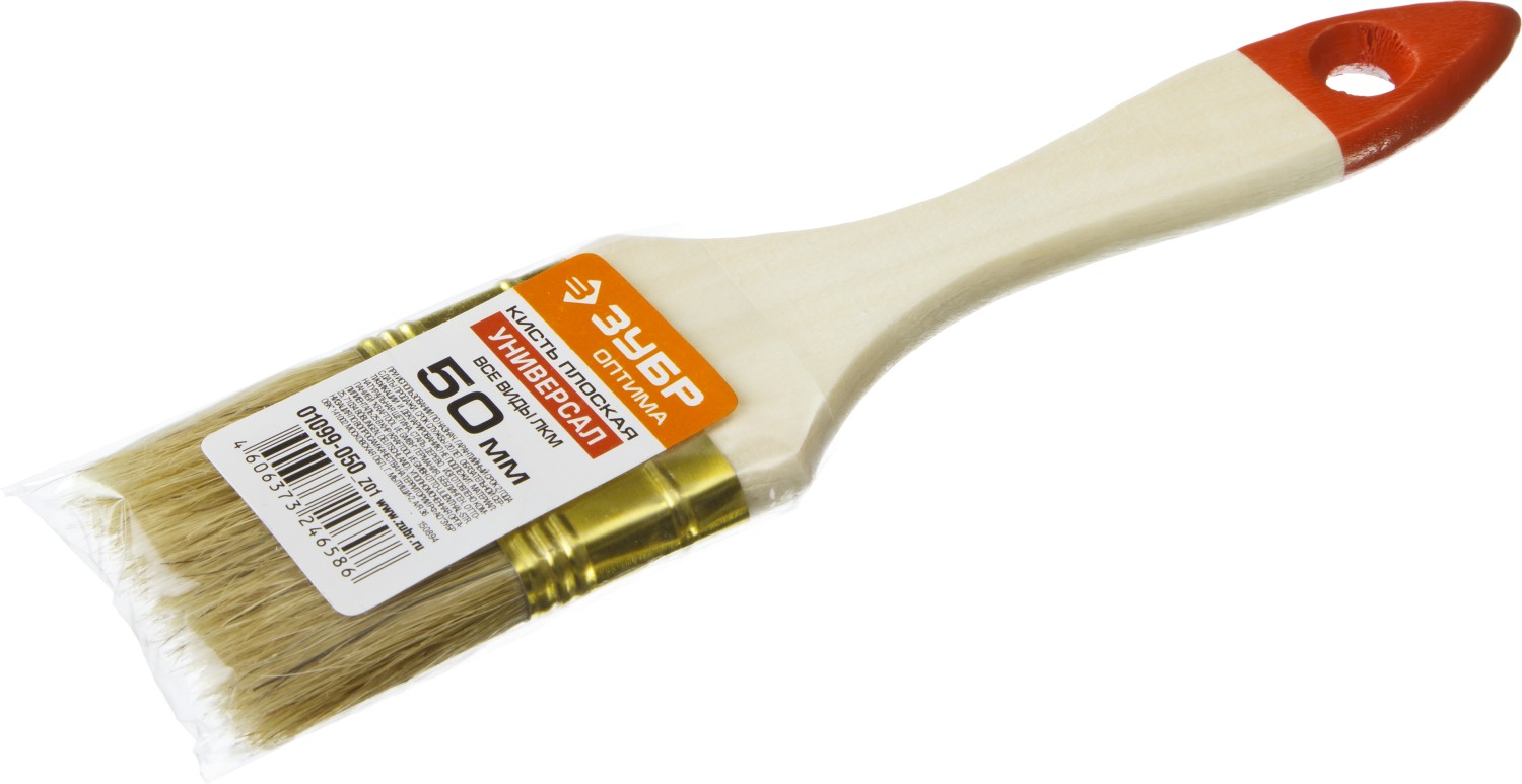 ЗУБР УНИВЕРСАЛ, 50 мм, 2″, светлая натуральная щетина, деревянная ручка, плоская кисть (01099-050) — фото 3