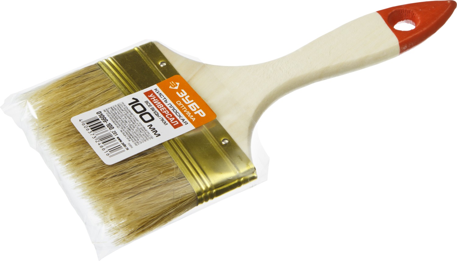 ЗУБР УНИВЕРСАЛ, 100 мм, 4″, светлая натуральная щетина, деревянная ручка, плоская кисть (01099-100) — фото 3