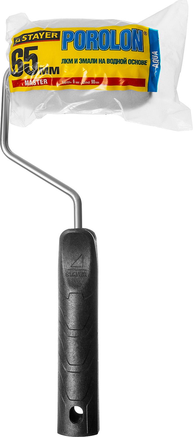 STAYER ПОРОЛОН, 44 х 90 мм, бюгель 6 мм, ворс 2 мм, для водоэмульсионных, акриловых красок и эмали, малярный валик (0360-09) — фото 2
