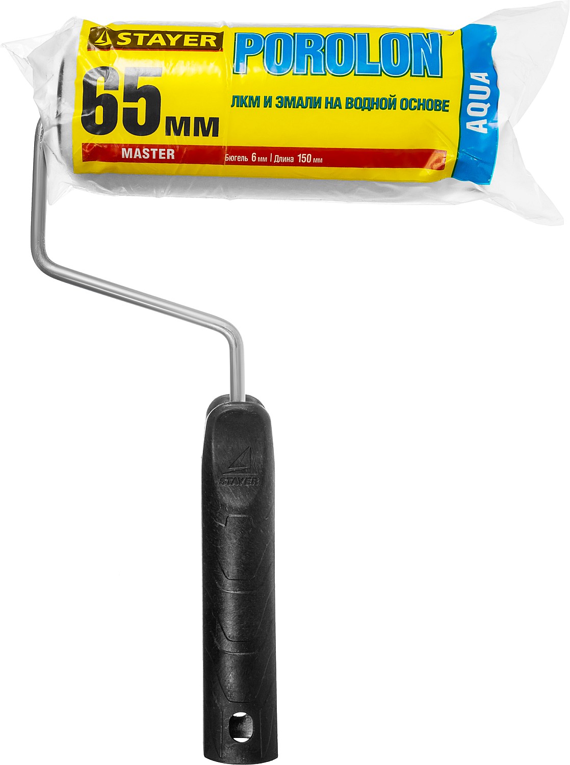 STAYER ПОРОЛОН, 44 х 150 мм, бюгель 6 мм, ворс 2 мм, для водоэмульсионных, акриловых красок и эмали, малярный валик (0360-14) — фото 2
