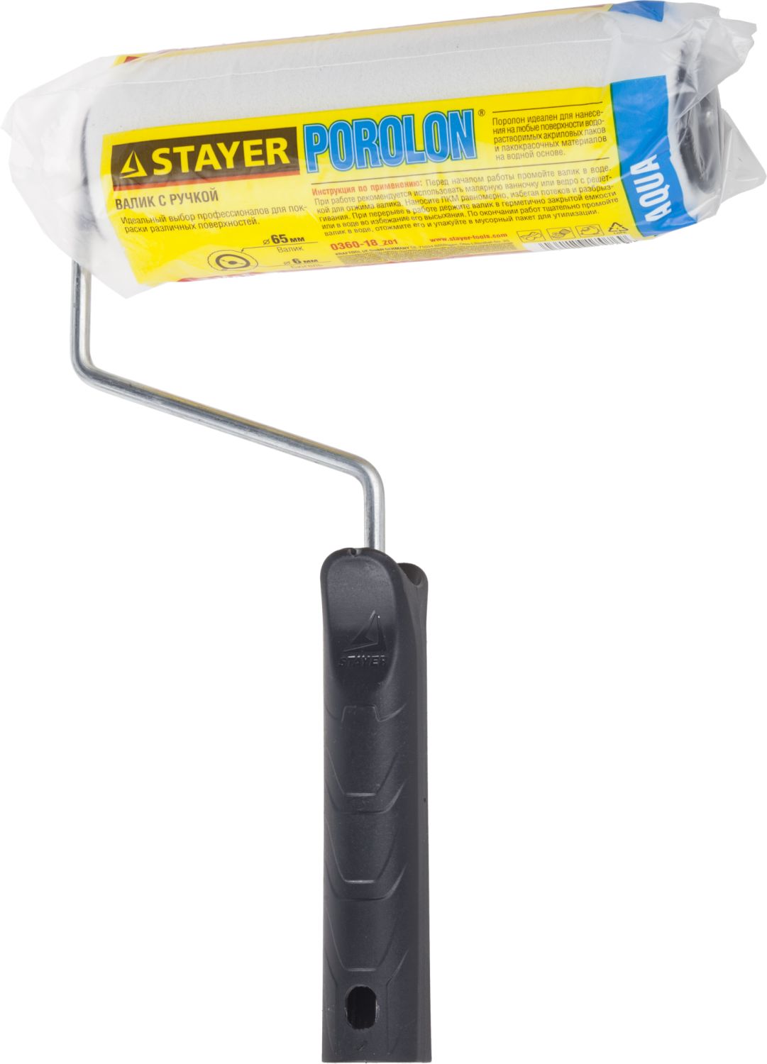STAYER ПОРОЛОН, 44 х 180 мм, бюгель 6 мм, ворс 2 мм, для водоэмульсионных, акриловых красок и эмали, малярный валик (0360-18) — фото 2