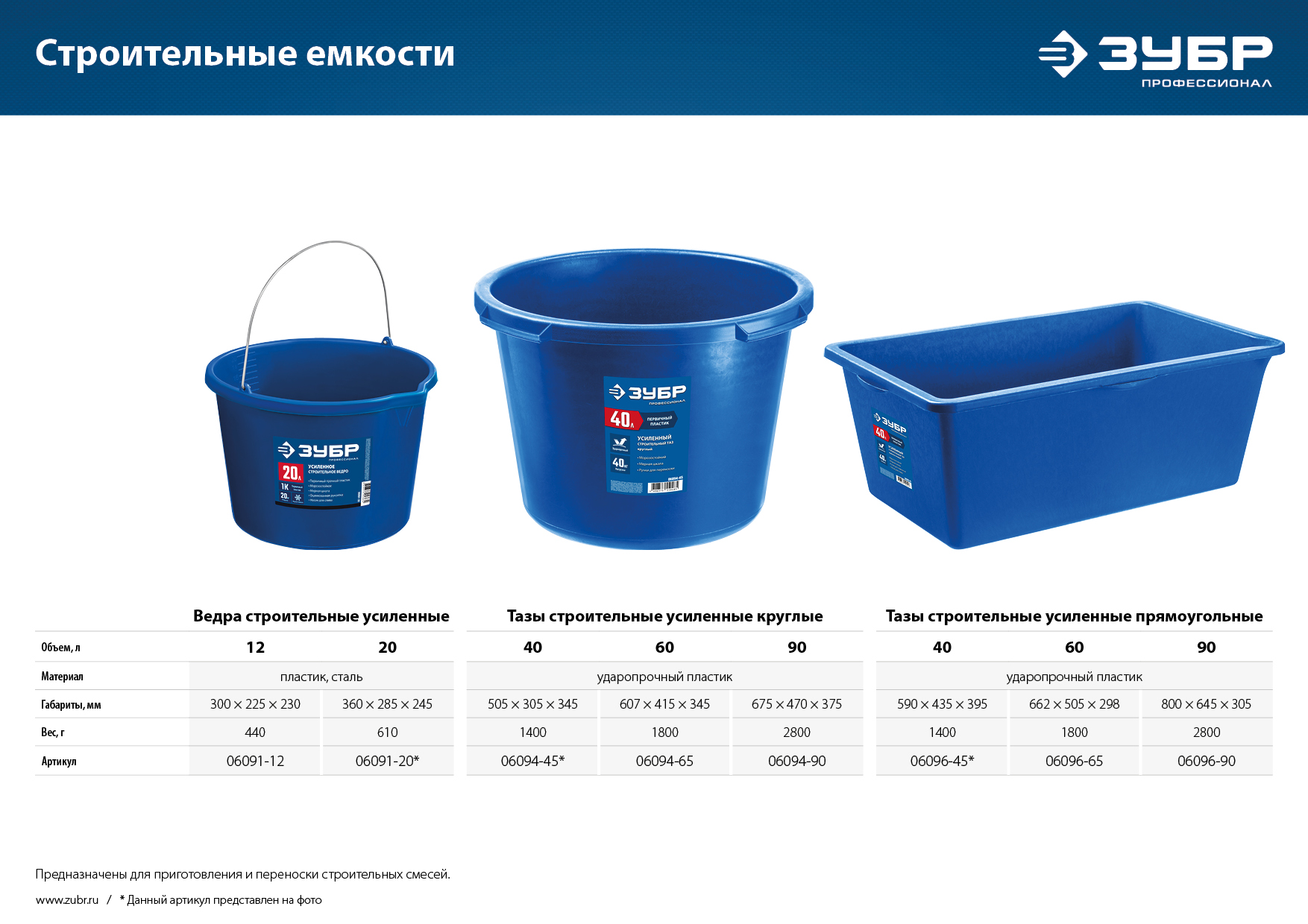 ЗУБР 40 л, первичный высокопрочный пластик, усиленный круглый строительный таз (06094-45) — фото 10