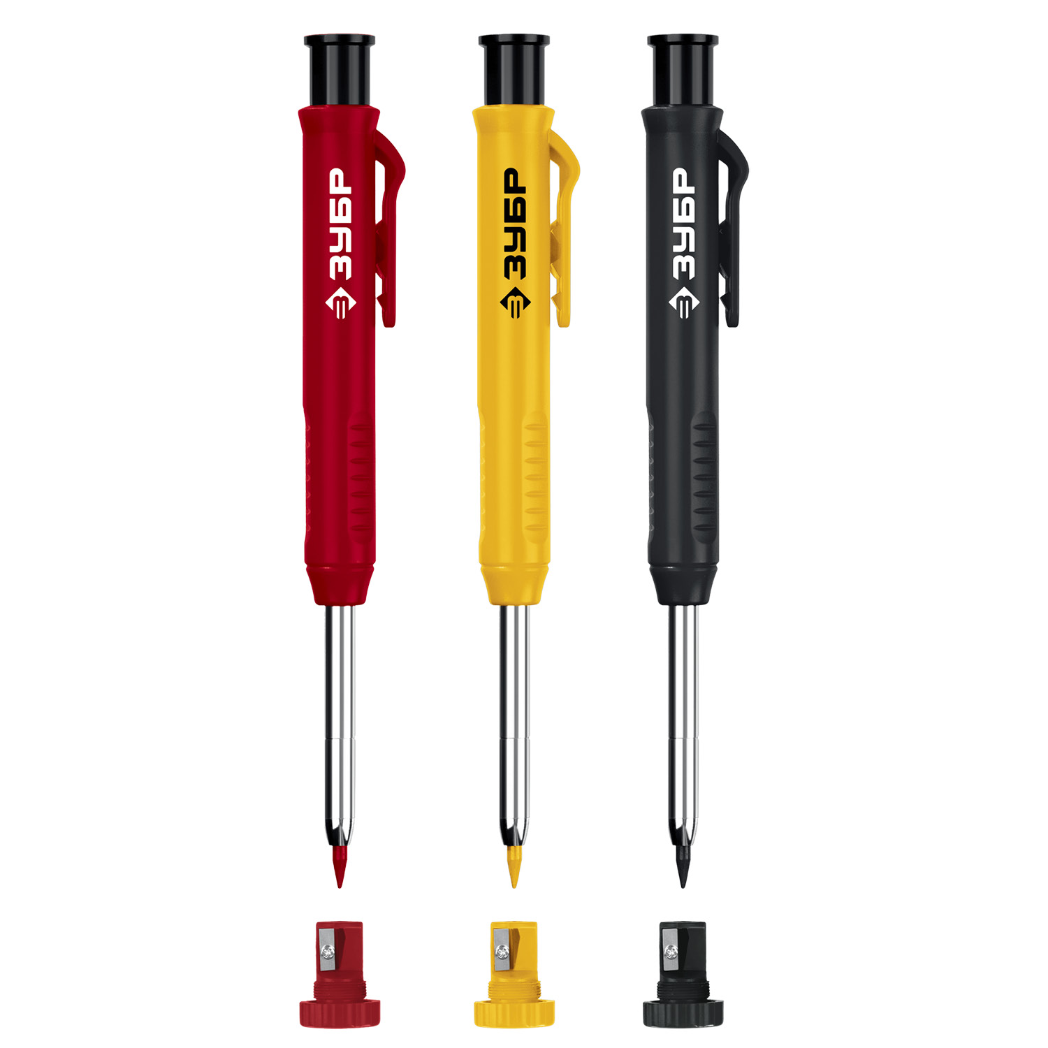 ЗУБР АСК набор: 18 сменных грифелей: 6ч + 6ж + 6к ( d 2,8 мм, HB), 3 автоматических карандаша (06312-H6) — фото 6