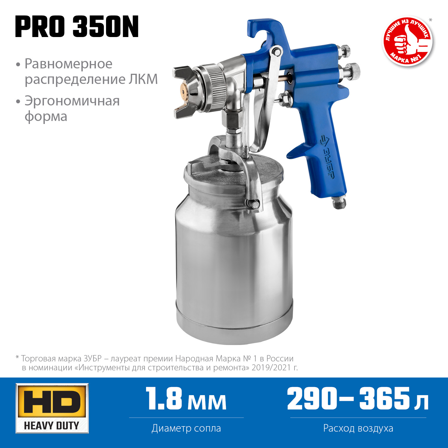 ЗУБР PRO 350N, 1.8 мм, пневматический краскопульт с нижним бачком, Профессионал (06451-1.8) — фото 3