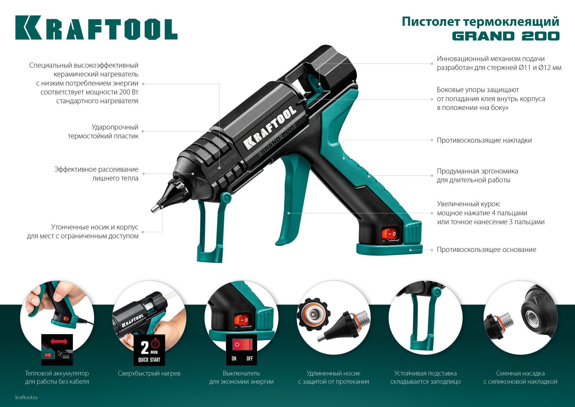 KRAFTOOL Grand 200, d 11 - 12 мм, 25 г/мин, электрический термоклеевой пистолет (06839) — фото 16