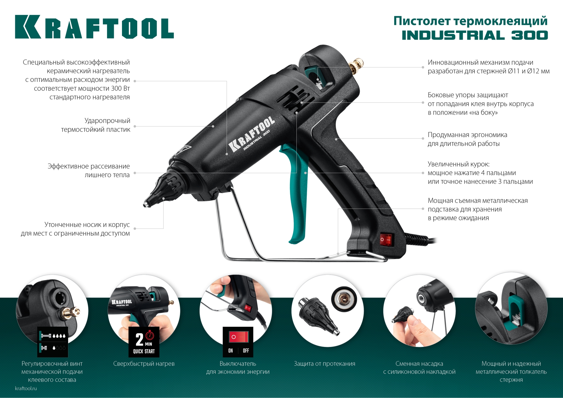 KRAFTOOL Industrial 300, d 11 - 12 мм, 45 г/мин, электрический термоклеевой пистолет (06842) — фото 18