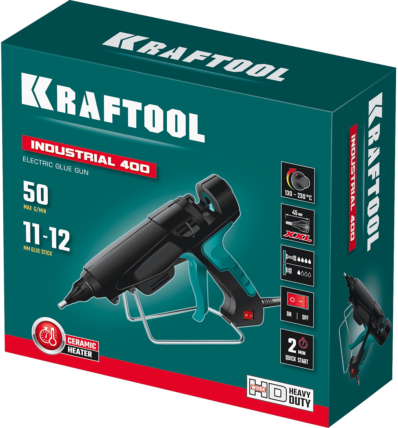 KRAFTOOL Industrial 400, d 11 - 12 мм, 50 г/мин, 130 - 230°C, электрический термоклеевой пистолет (06843-300-12) — фото 17