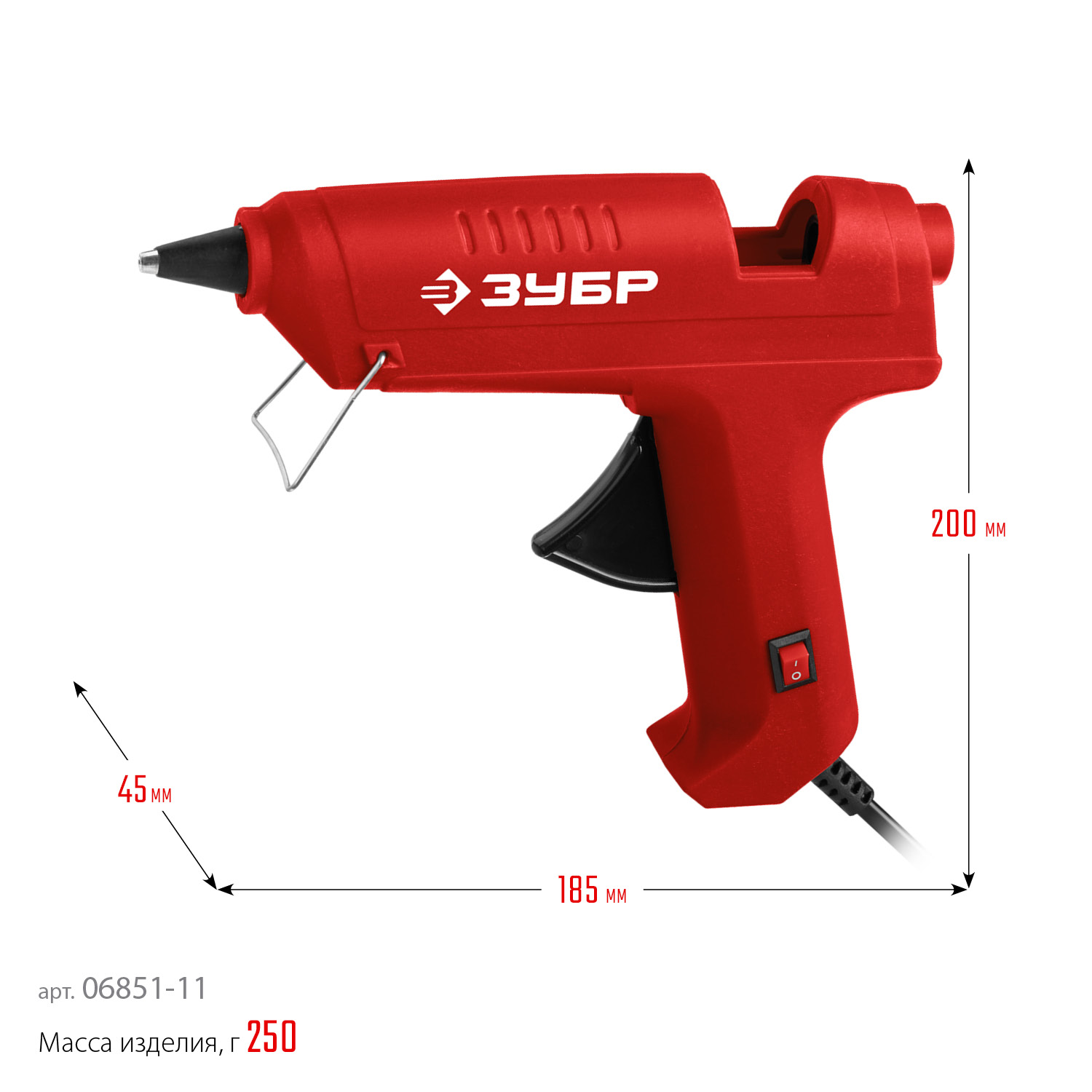 ЗУБР d 11 мм, выход клея 10 г/мин, электрический термоклеевой пистолет (06851-11) — фото 10