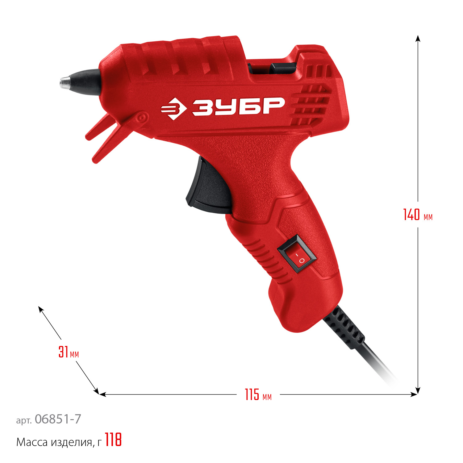 ЗУБР d 7 мм, выход клея 5 г/мин, электрический термоклеевой пистолет (06851-7) — фото 10