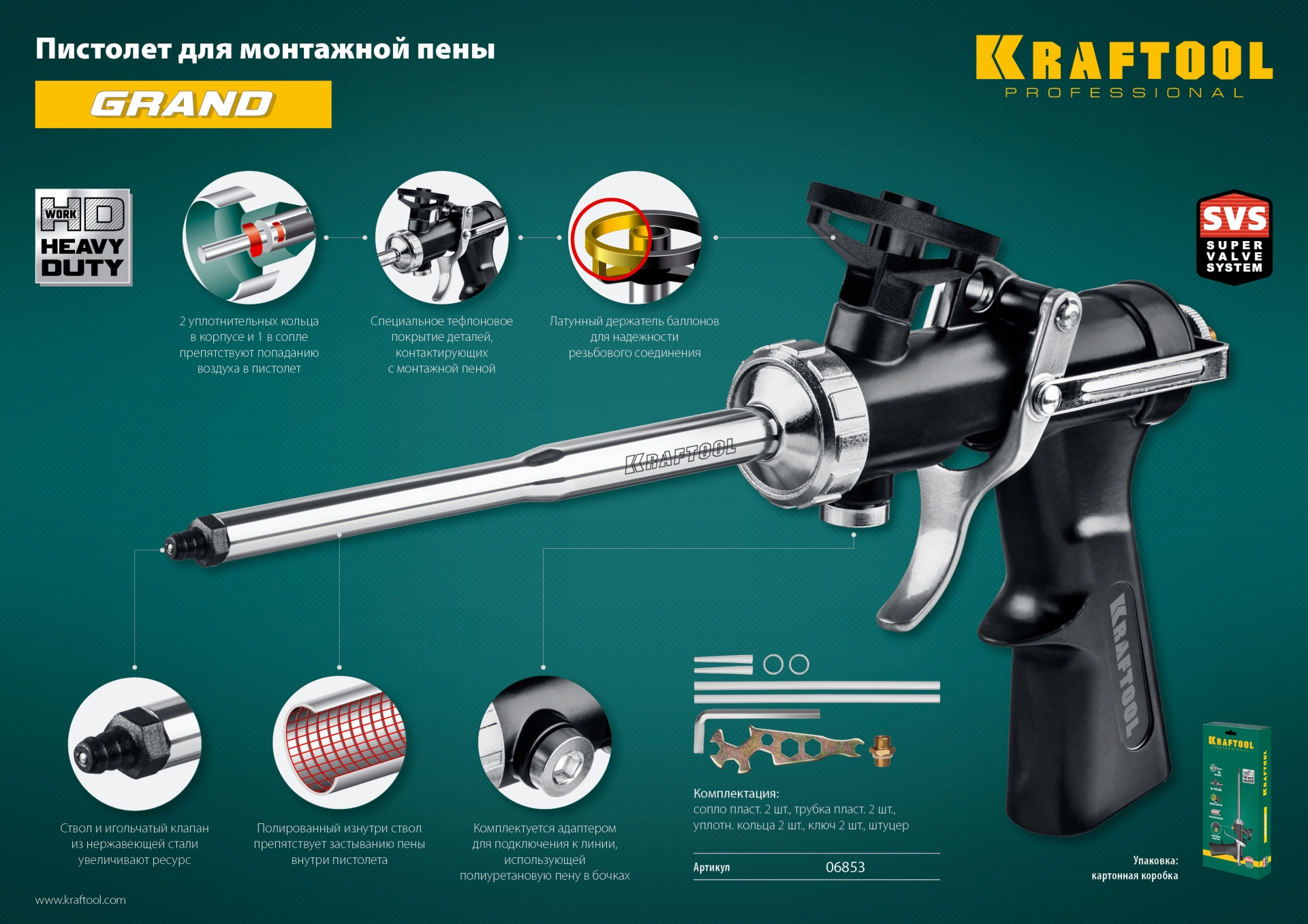 KRAFTOOL Grand, цельнометаллический пистолет для монтажной пены (06853) — фото 8