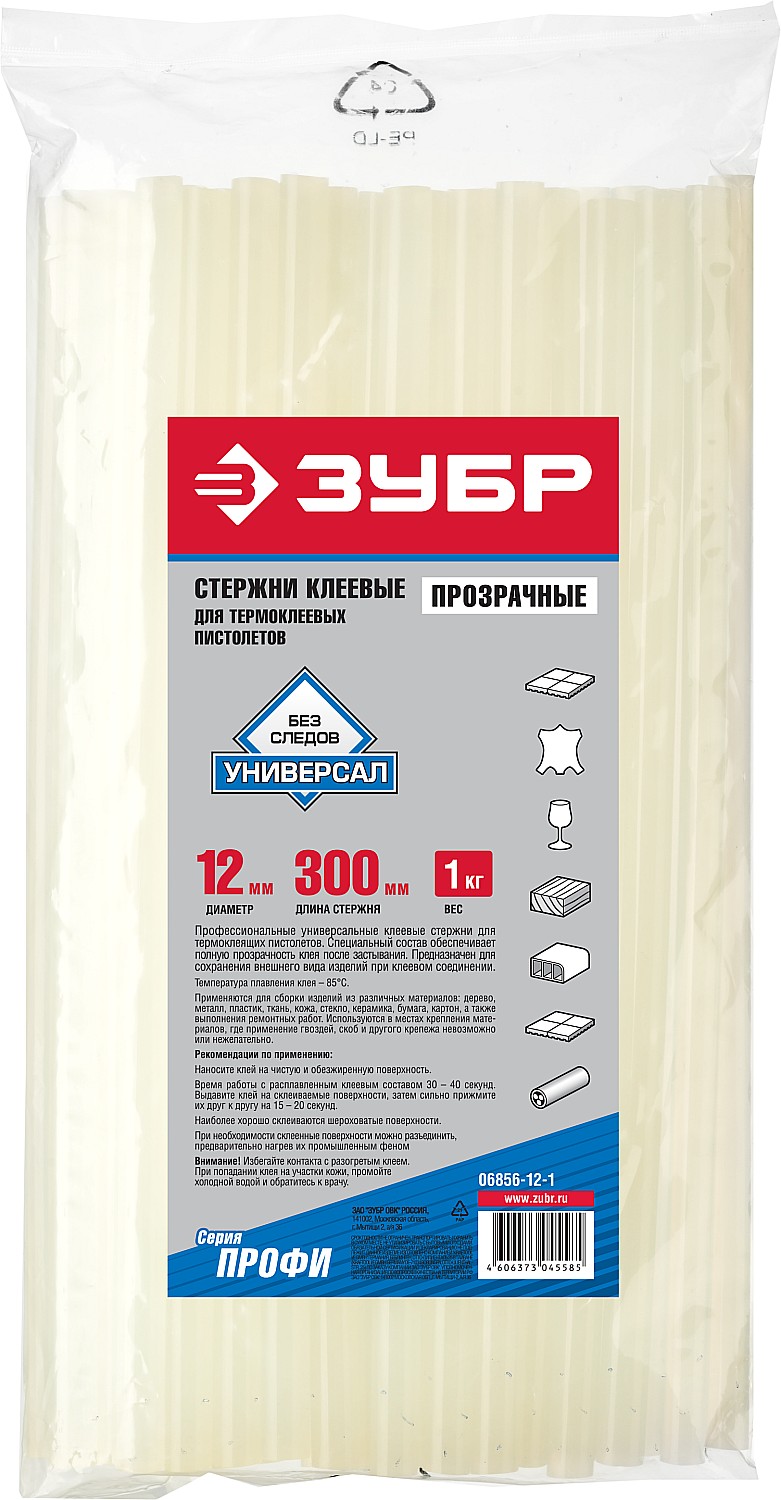 ЗУБР 11 х 300 мм, 34 шт, сверхпрочные прозрачные клеевые стержни, Профессионал (06856-12-1) — фото 3
