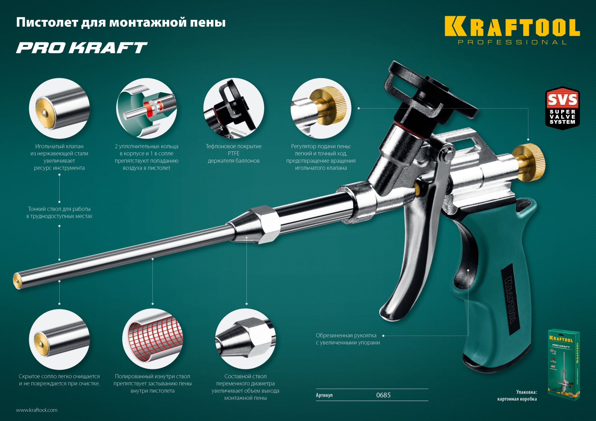 KRAFTOOL ProKraft, тефлоновый пистолет для монтажной пены (0685) — фото 7