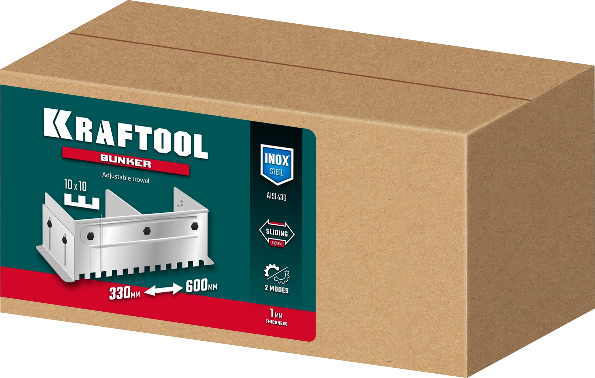 KRAFTOOL BUNKER зуб 10*10 мм, до 600 мм, нерж. сталь, Раздвижная гребенка для плитки (0808-10) — фото 6