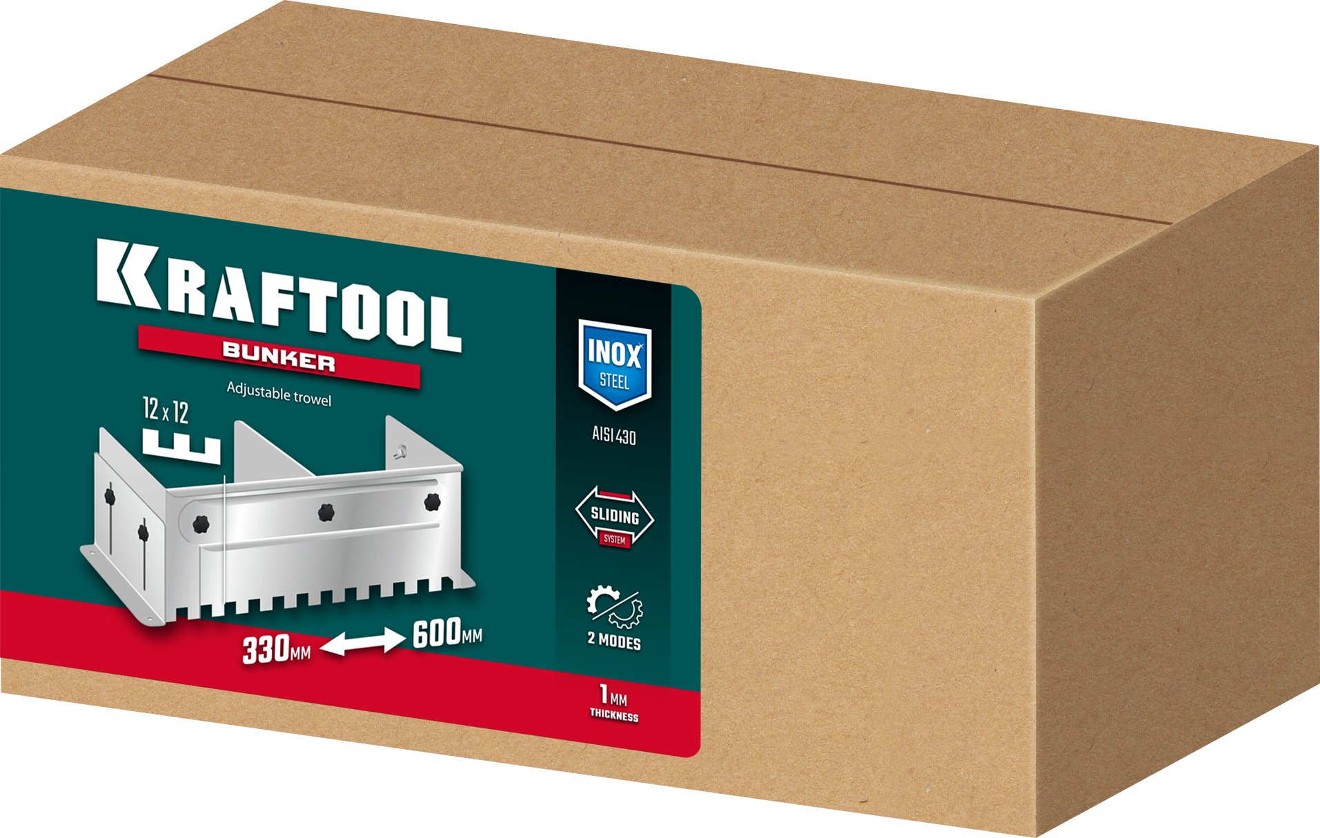 KRAFTOOL BUNKER зуб 12*12 мм, до 600 мм, нерж. сталь, Раздвижная гребенка для плитки (0808-12) — фото 6