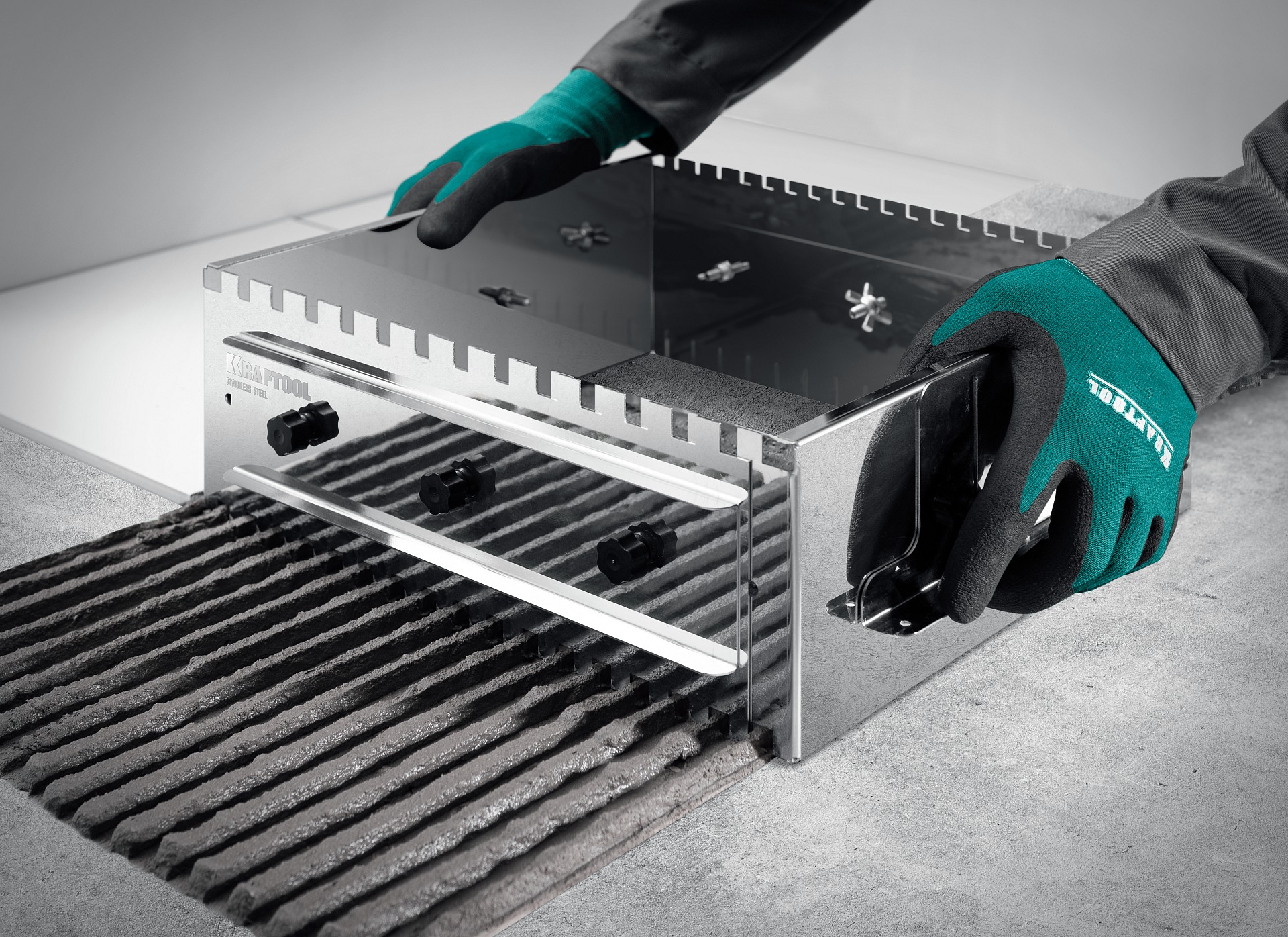 KRAFTOOL BUNKER-4 зуб 8, 10, 12 мм, полукруг 10х20 мм, нерж. сталь, Раздвижная гребенка для плитки (08081) — фото 8