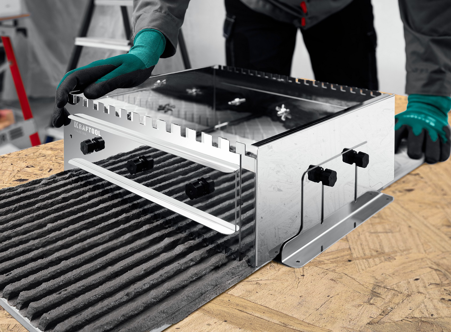 KRAFTOOL BUNKER-4 зуб 8, 10, 12 мм, полукруг 10х20 мм, нерж. сталь, Раздвижная гребенка для плитки (08081) — фото 9