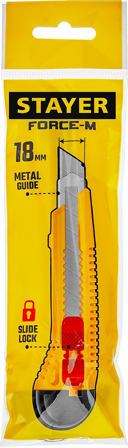 STAYER FORCE-M, 18 мм, нож упрочненный с метал. направляющей и сдвижным фиксатором (0913) — фото 4