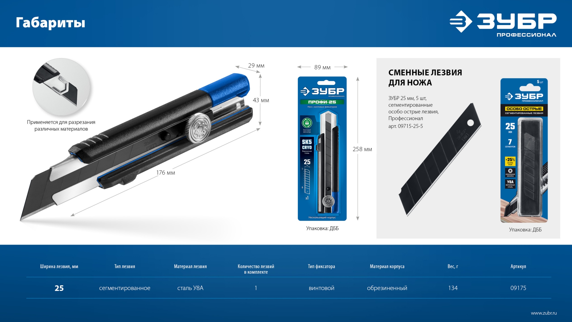 ЗУБР ПРО-25, 25 мм, нож с сегментированным лезвием, Профессионал (09175) — фото 11