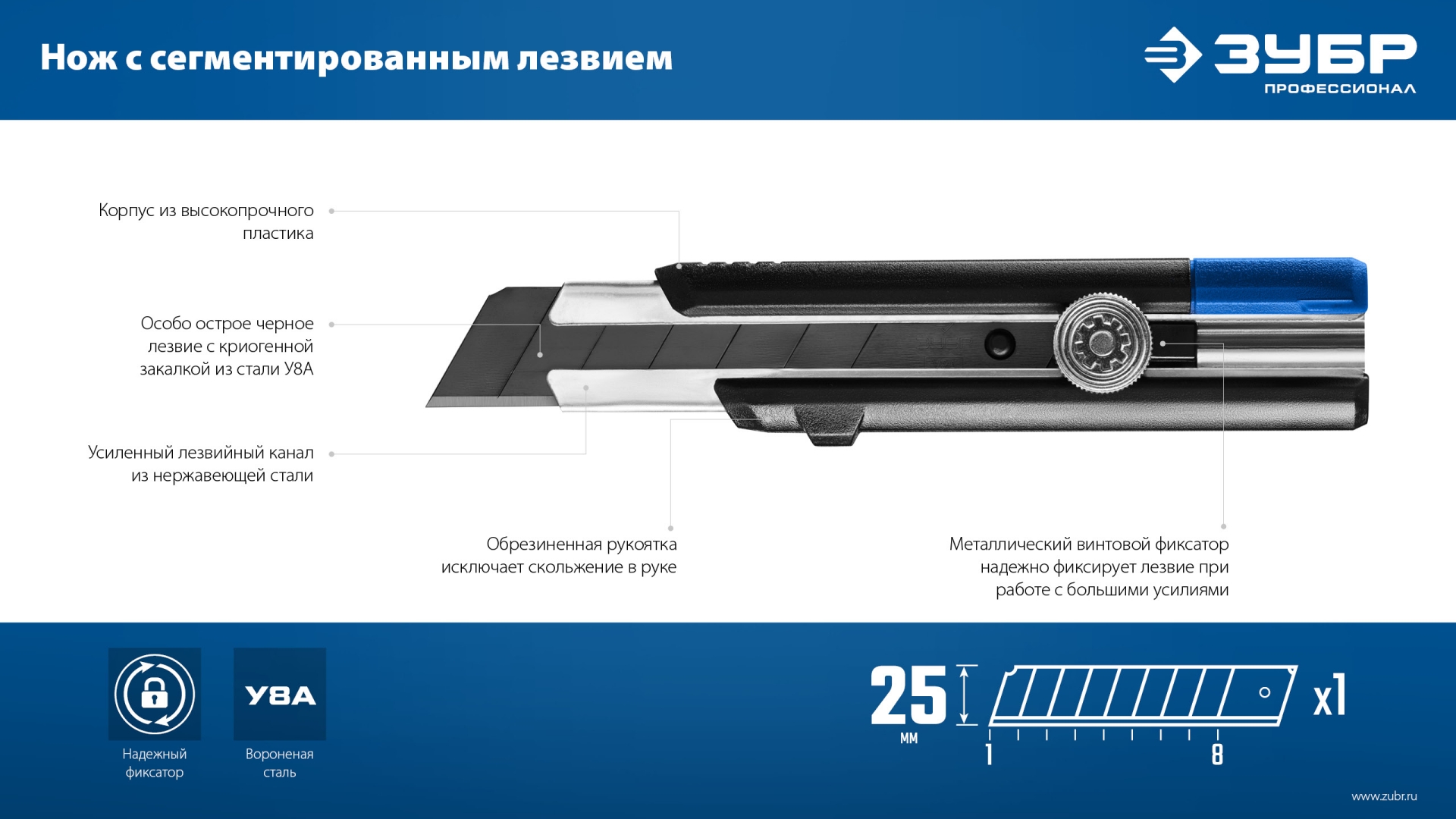 ЗУБР ПРО-25, 25 мм, нож с сегментированным лезвием, Профессионал (09175) — фото 10