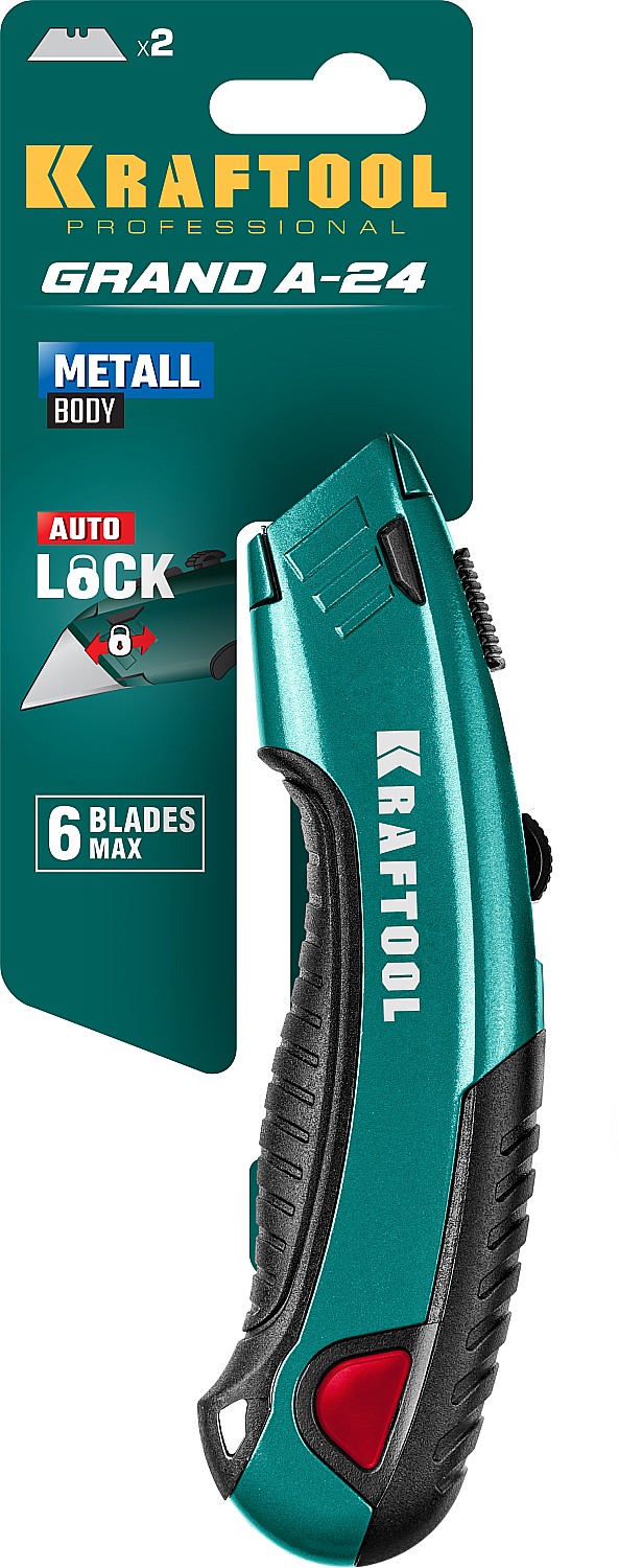 KRAFTOOL с автостопом, 2 лезвия, универсальный нож (09241) — фото 2