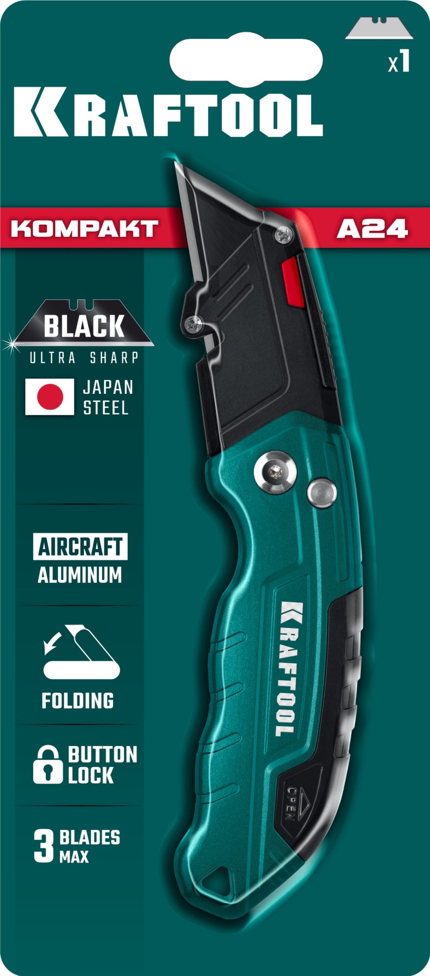 KRAFTOOL Helfer, компактный складной нож с трапециевидным лезвием, тип А24 (09242) — фото 18
