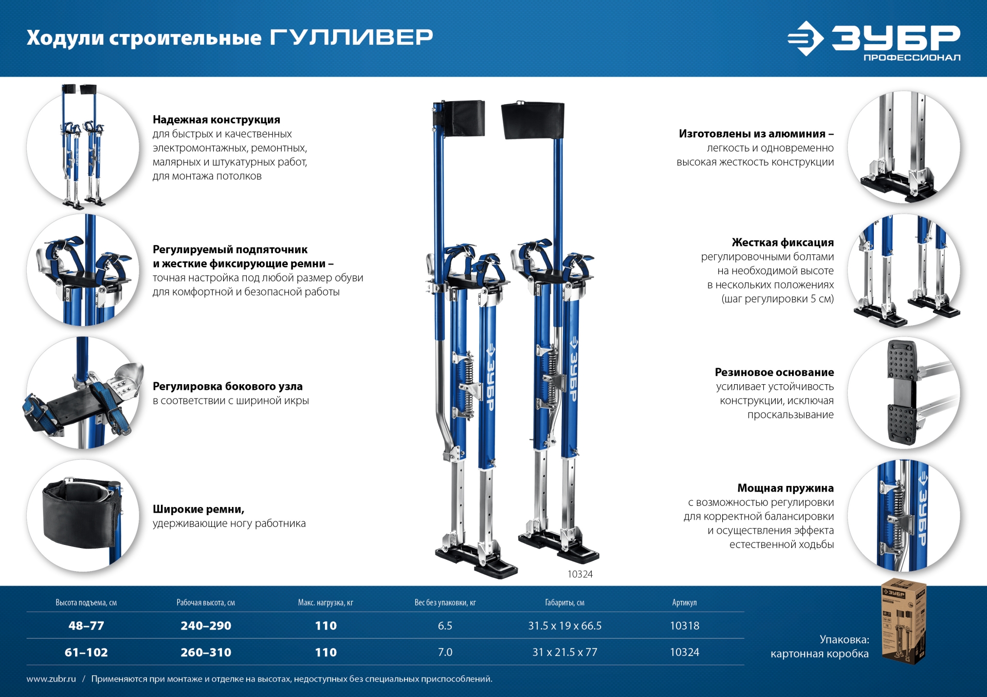 ЗУБР Гулливер, 610 - 1020 мм, строительные ходули, Профессионал (10324) — фото 14