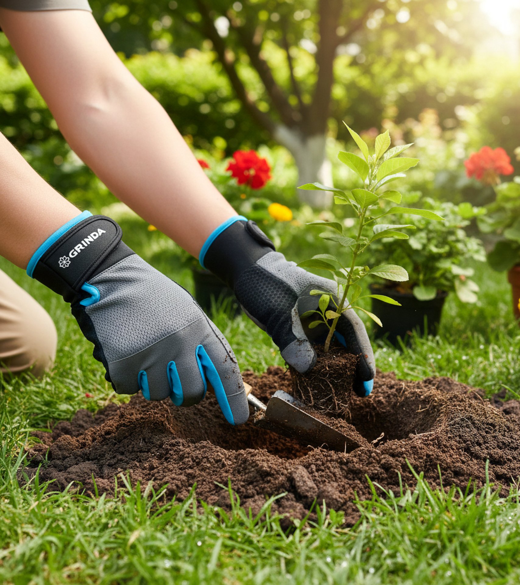 GRINDA FLORA, M (8), садовые перчатки из искусственной кожи с усиленным наладонником и кончиками пальцев, противоскользящие, PRO Line (1138-M) — фото 2