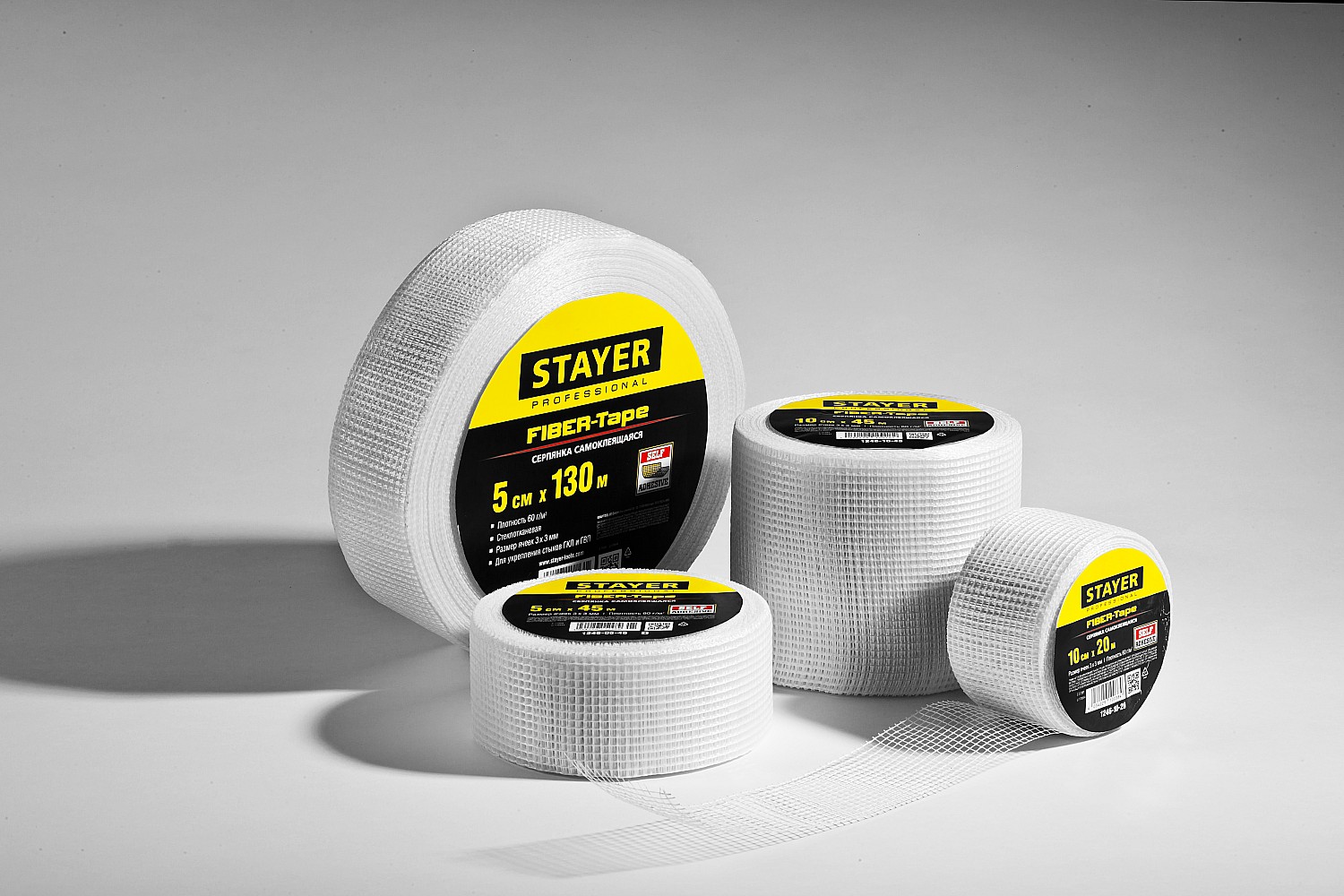 STAYER FIBER-Tape, 10 см х 45 м, 3 х 3 мм, самоклеящаяся серпянка, Professional (1246-10-45) — фото 3