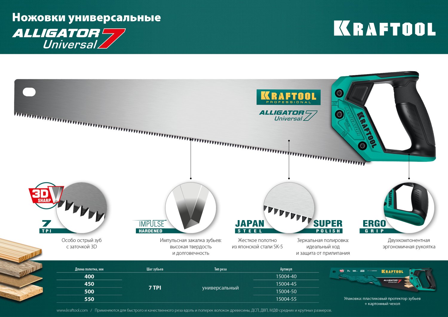 KRAFTOOL Alligator Universal 7, 400 мм, универсальная ножовка (15004-40) — фото 9