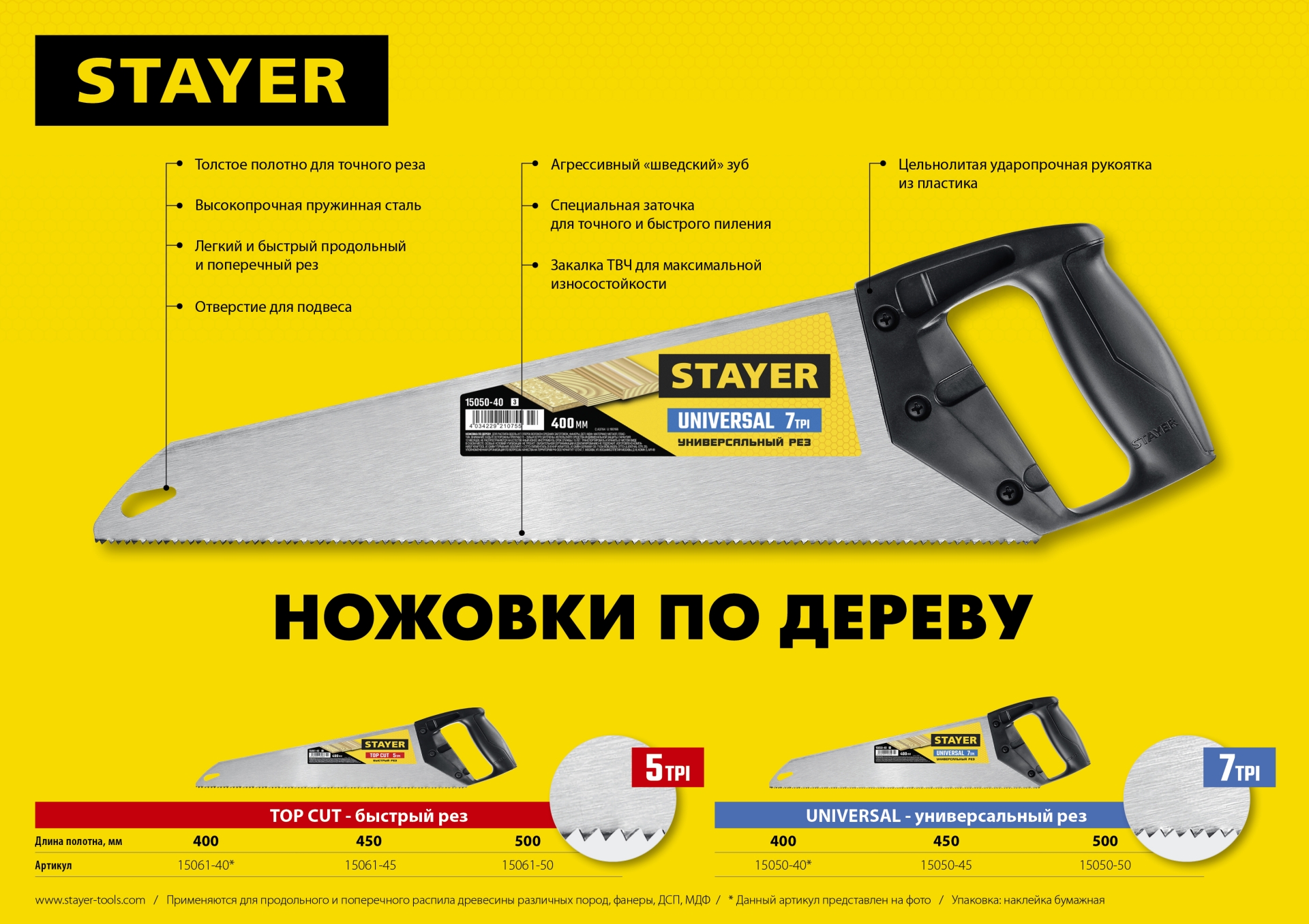 STAYER TopCut, 450 мм, ударопрочная ножовка (15061-45) — фото 4