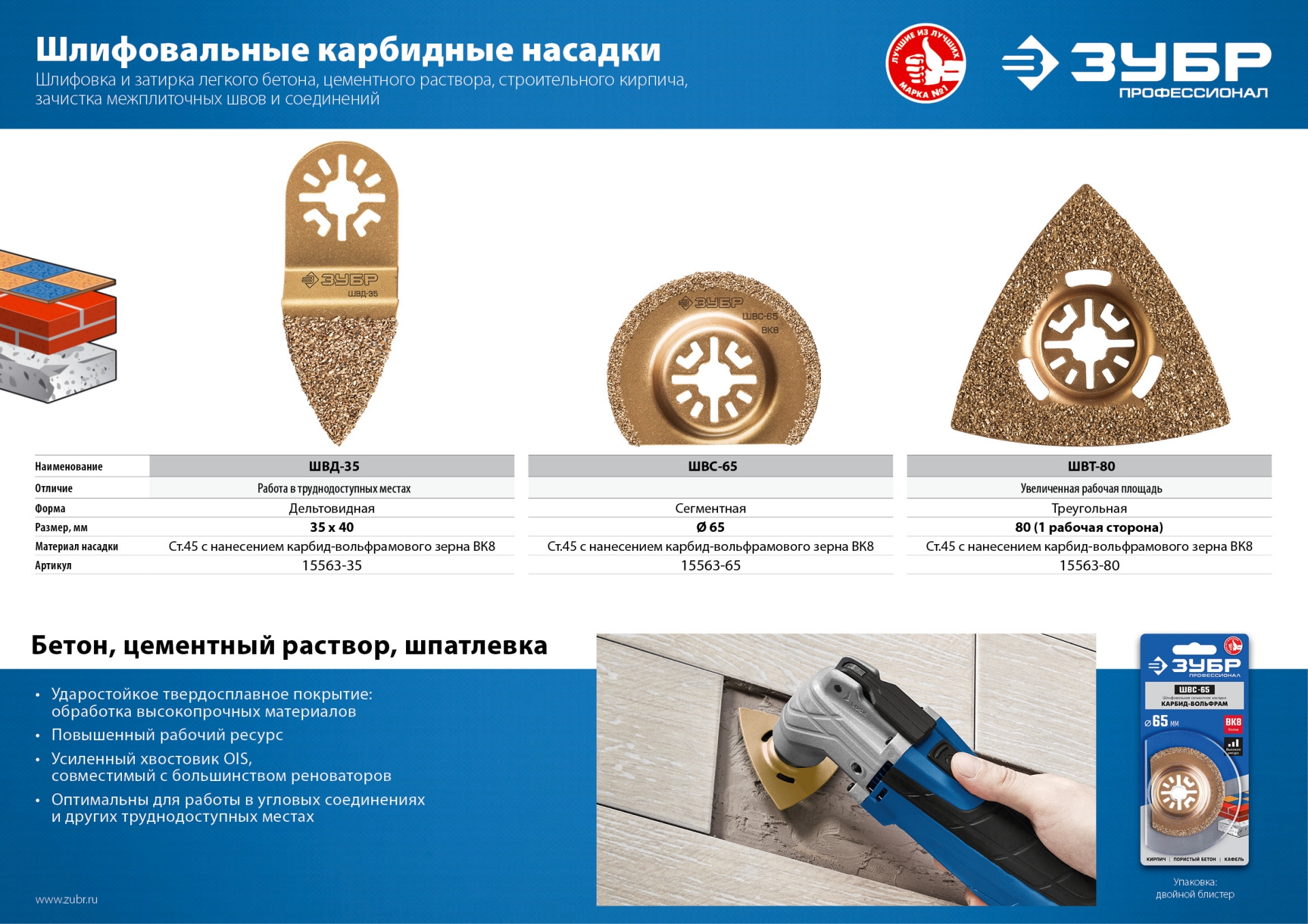 ЗУБР ШВТ-80 UniLock, 80 мм, OIS-хвост., насадка треугольная шлифовальная, Профессионал (15563-80) — фото 4
