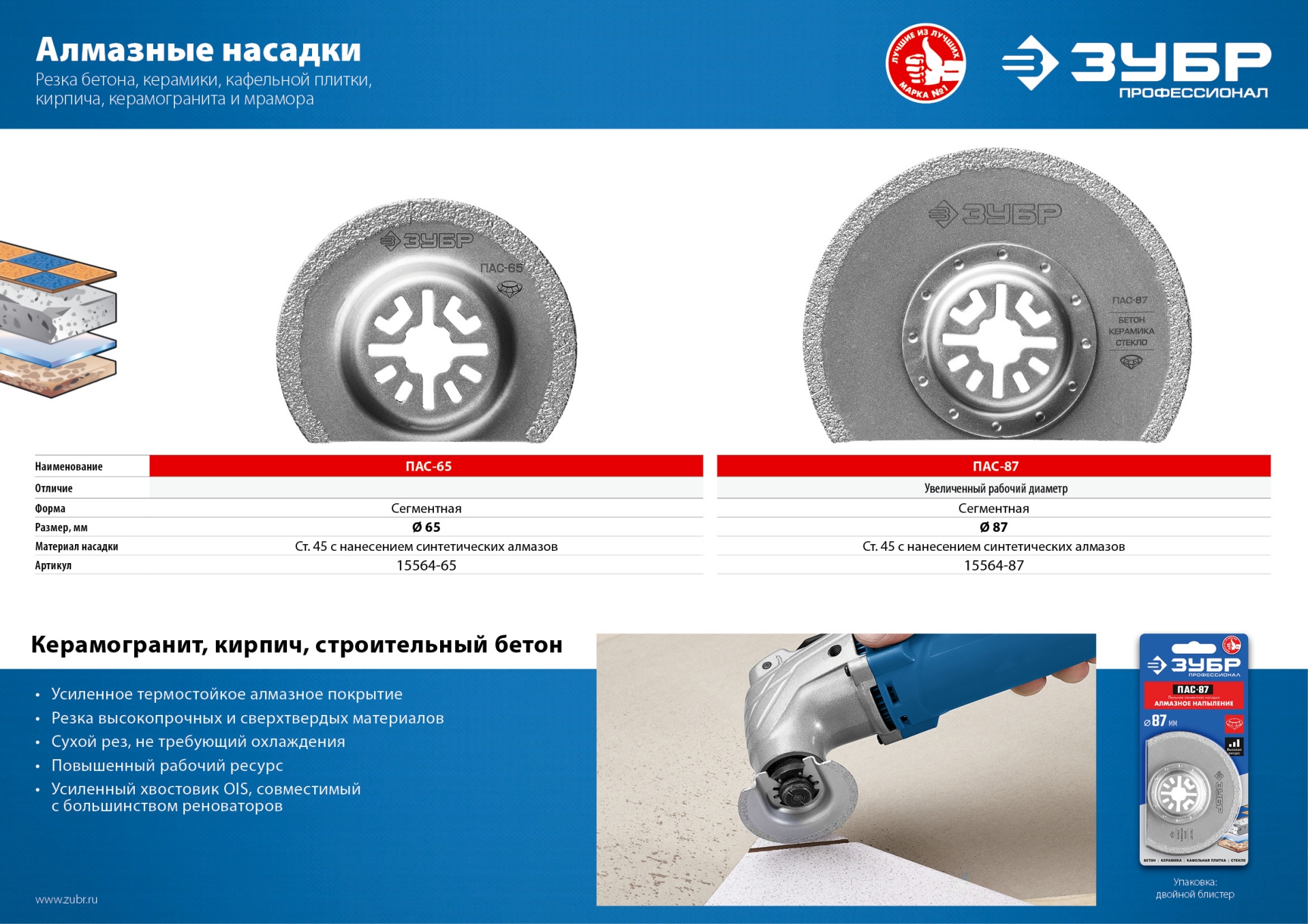 ЗУБР ПАС-65 UniLock, 65 мм, OIS-хвост., насадка сегментная, Профессионал (15564-65) — фото 4