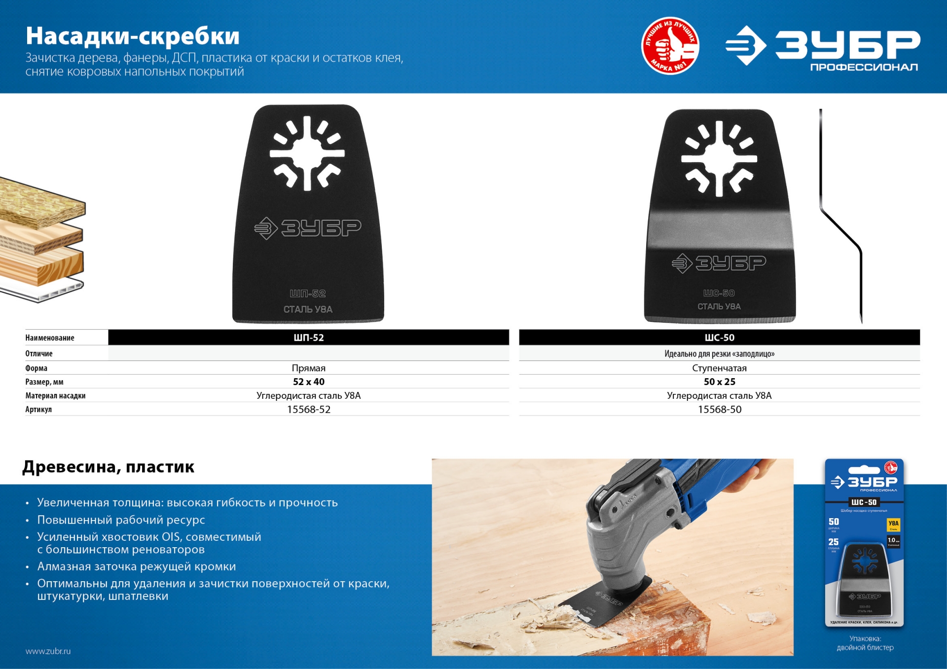 ЗУБР ШС-50 UniLock, 50 x 25 мм, OIS-хвост., ступенчатая, насадка шабер, Профессионал (15568-50) — фото 4
