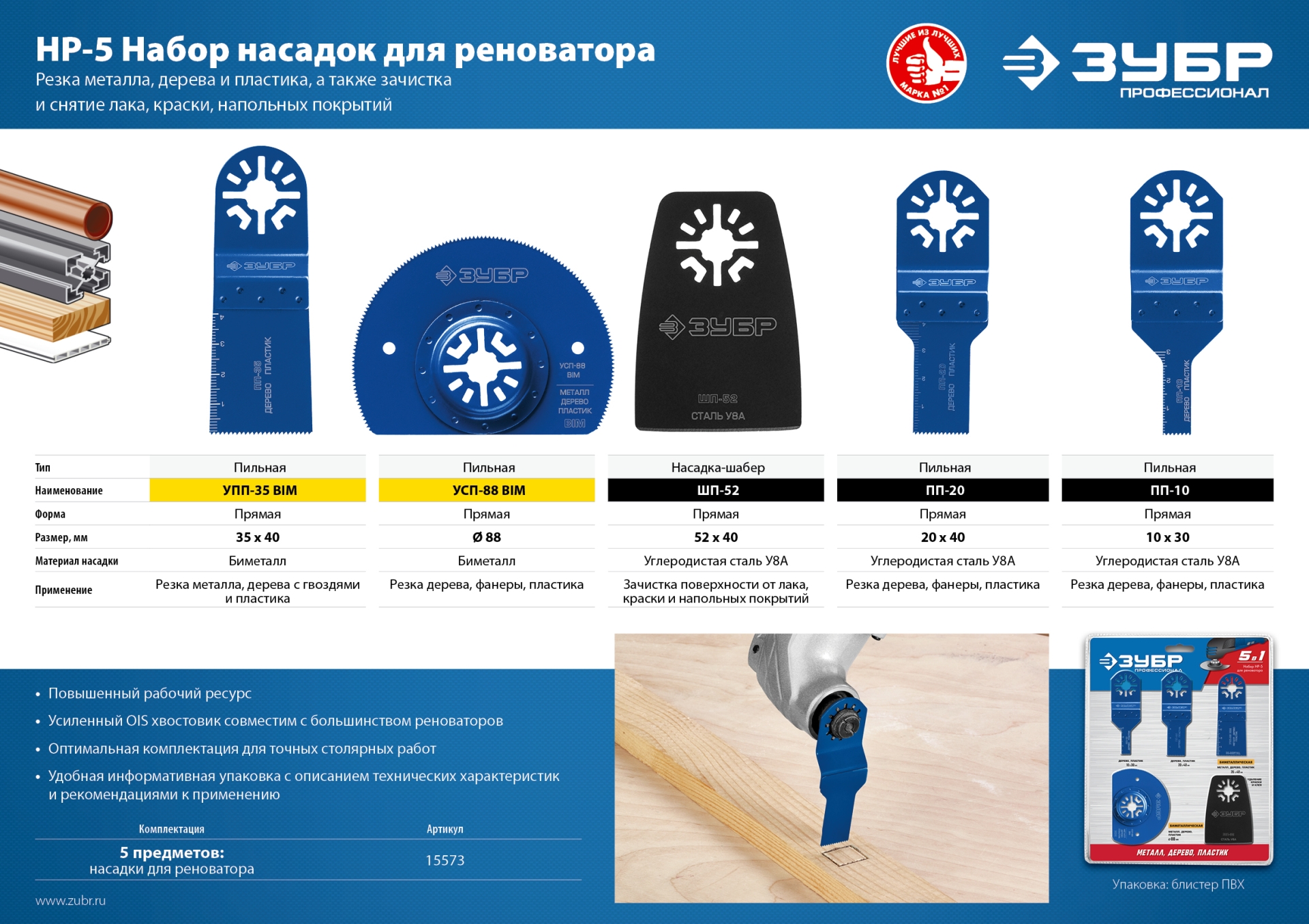 ЗУБР НР-5 UniLock, OIS-хвост., 5 предм., набор насадок для реноватора, Профессионал (15573) — фото 4