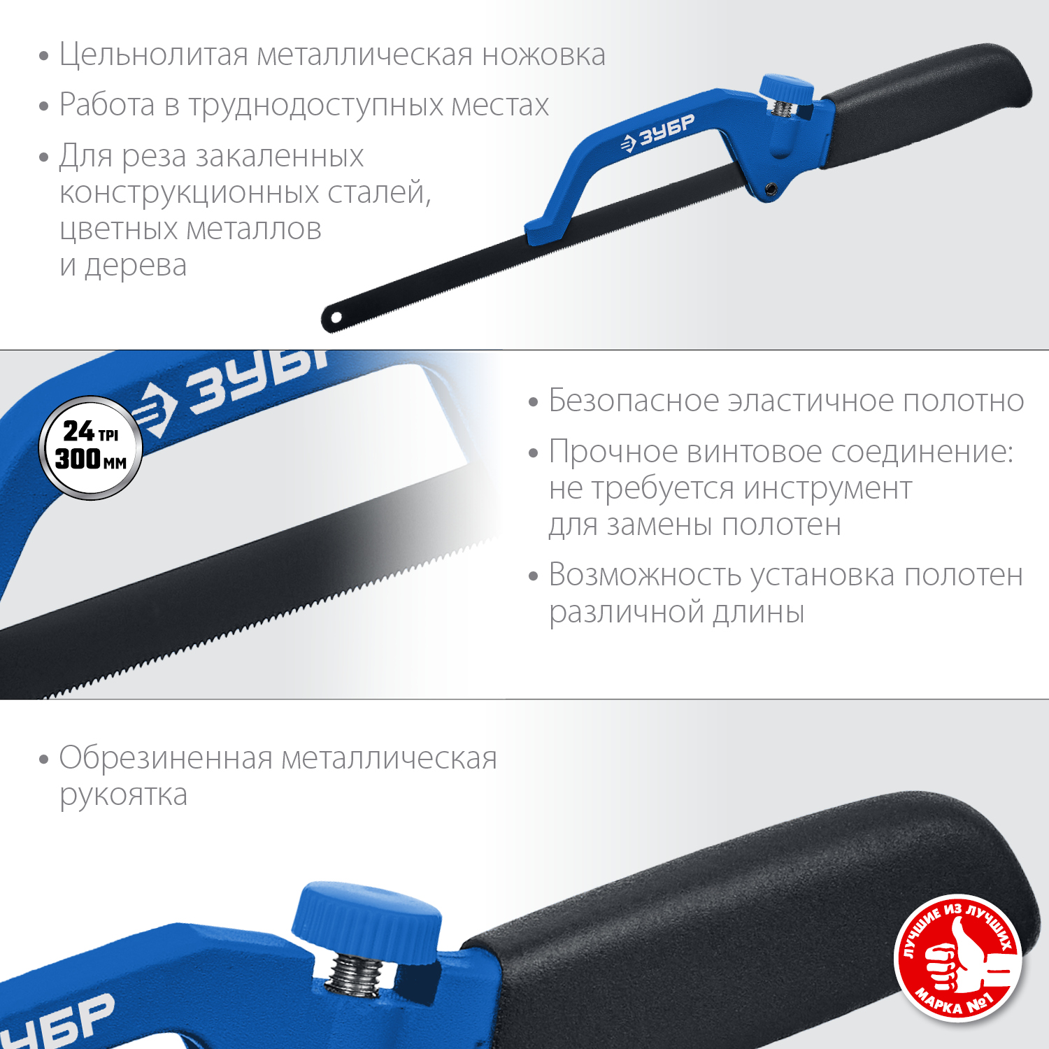 ЗУБР 300 мм, ножовка-ручка по металлу, Профессионал (1572) — фото 2