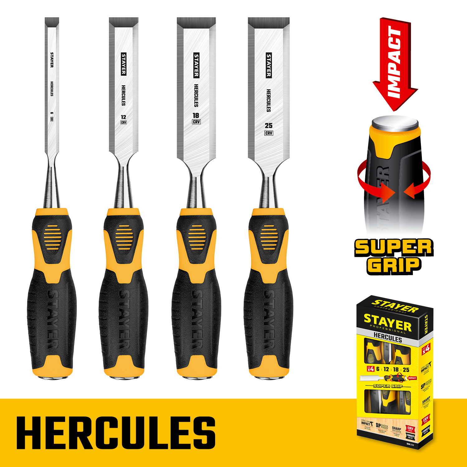 STAYER Hercules, 4 предм, набор стамесок-долот, Professional (18205-H4) — фото 3