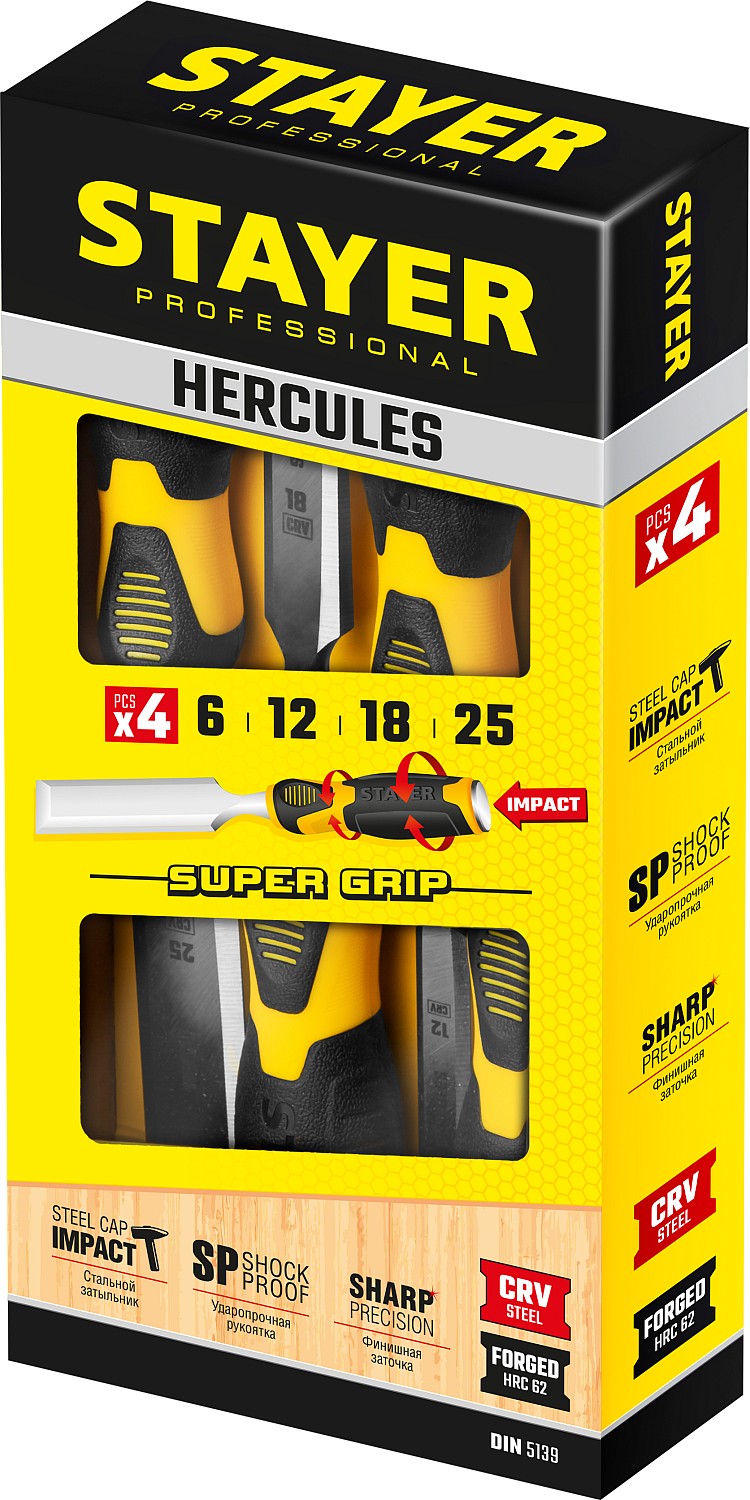 STAYER Hercules, 4 предм, набор стамесок-долот, Professional (18205-H4) — фото 7