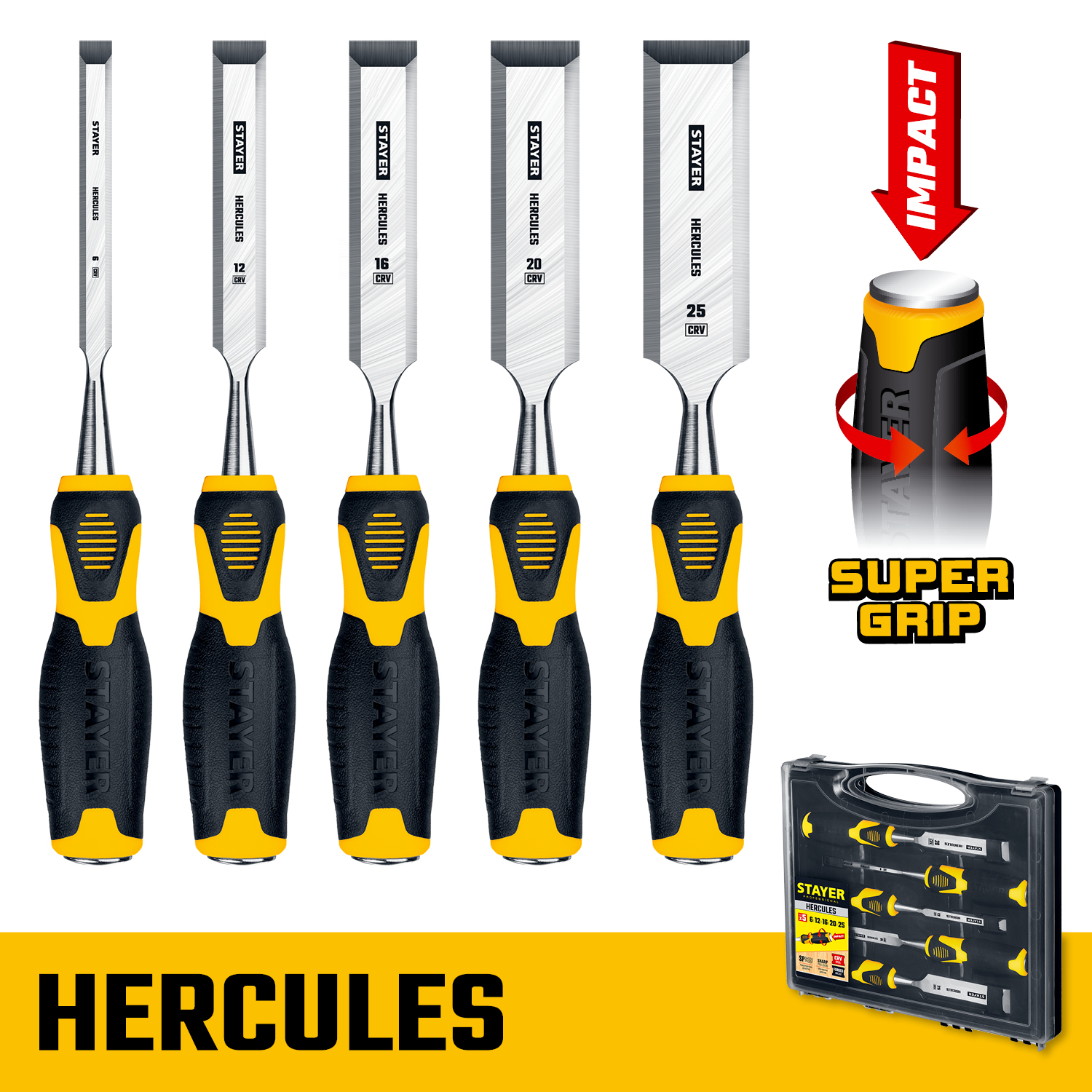 STAYER Hercules, 5 предм., набор стамесок-долот, Professional (18205-H5) — фото 3