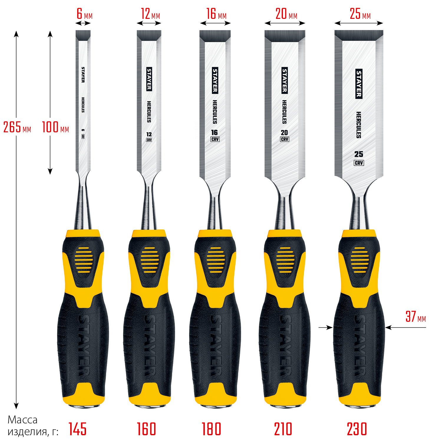STAYER Hercules, 5 предм., набор стамесок-долот, Professional (18205-H5) — фото 8