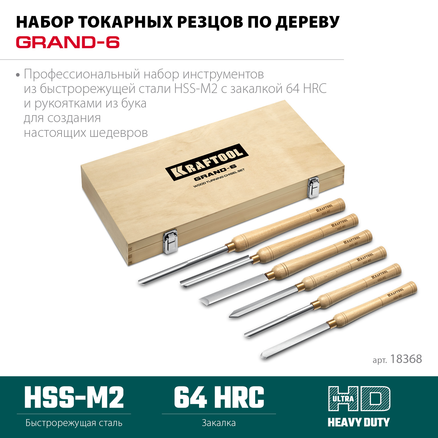 KRAFTOOL Grand-6 6 предм., набор токарных резцов по дереву (18368) — фото 3