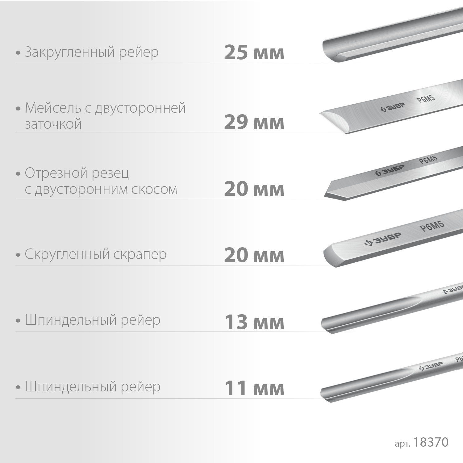 ЗУБР Эксперт-6, 6 предм., набор ручных резцов по дереву, Профессионал (18370) — фото 6