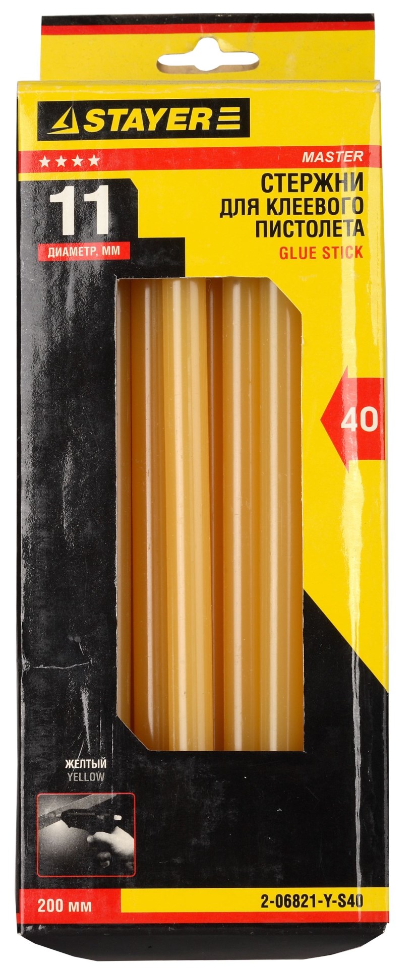 STAYER Yellow, жёлтые, 11 х 200 мм, 40 шт, клеевые стержни, Professional (2-06821-Y-S40) — фото 2