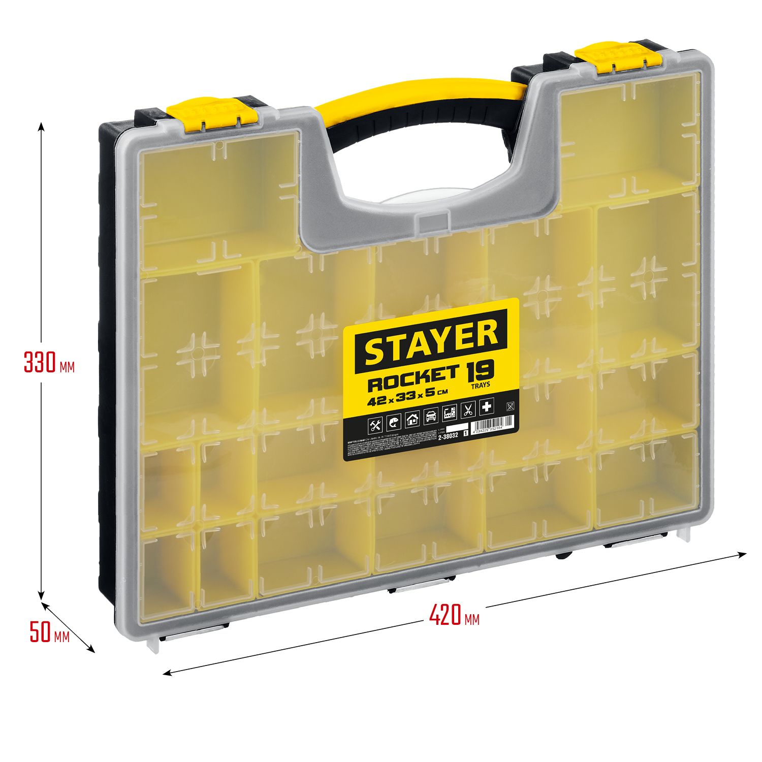 STAYER ROCKET-19, 420 x 330 x 50 мм, (16.5″), пластиковый органайзер с 19 съемными лотками (2-38032) — фото 12