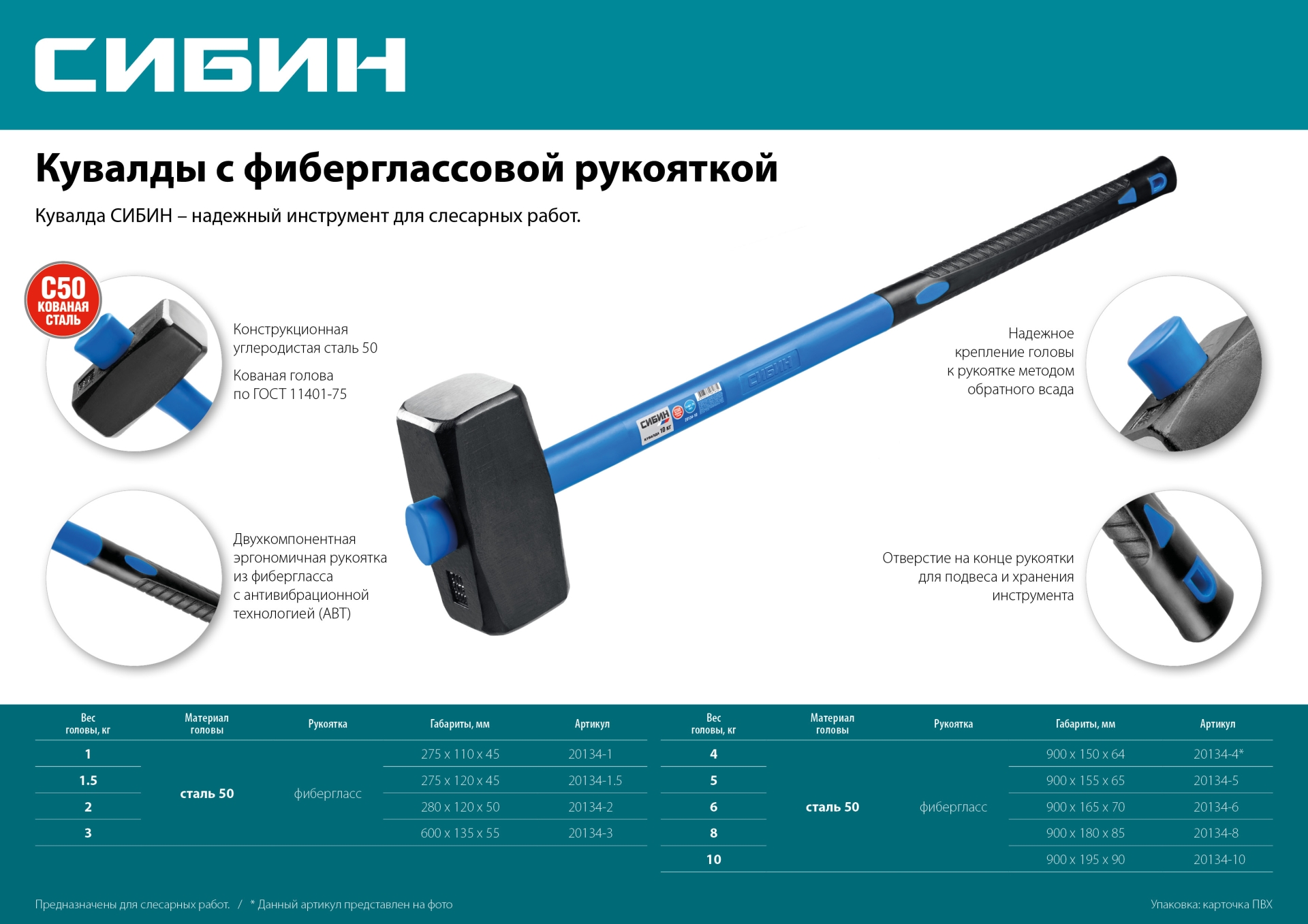 СИБИН 5 кг, кувалда с удлинённой фиберглассовой рукояткой (20134-5) — фото 7
