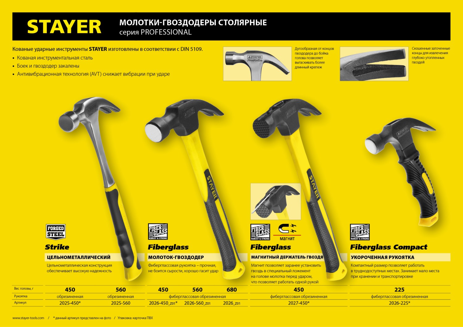 STAYER Strike, 560 г, цельнометаллический столярный молоток-гвоздодёр, Professional (2025-560) — фото 3