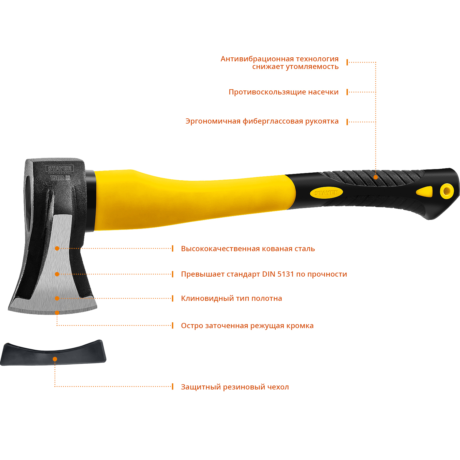 STAYER FIBERGLASS, 1000/1500 г, 380 мм, кованый топор-колун, Professional (20623-10) — фото 2